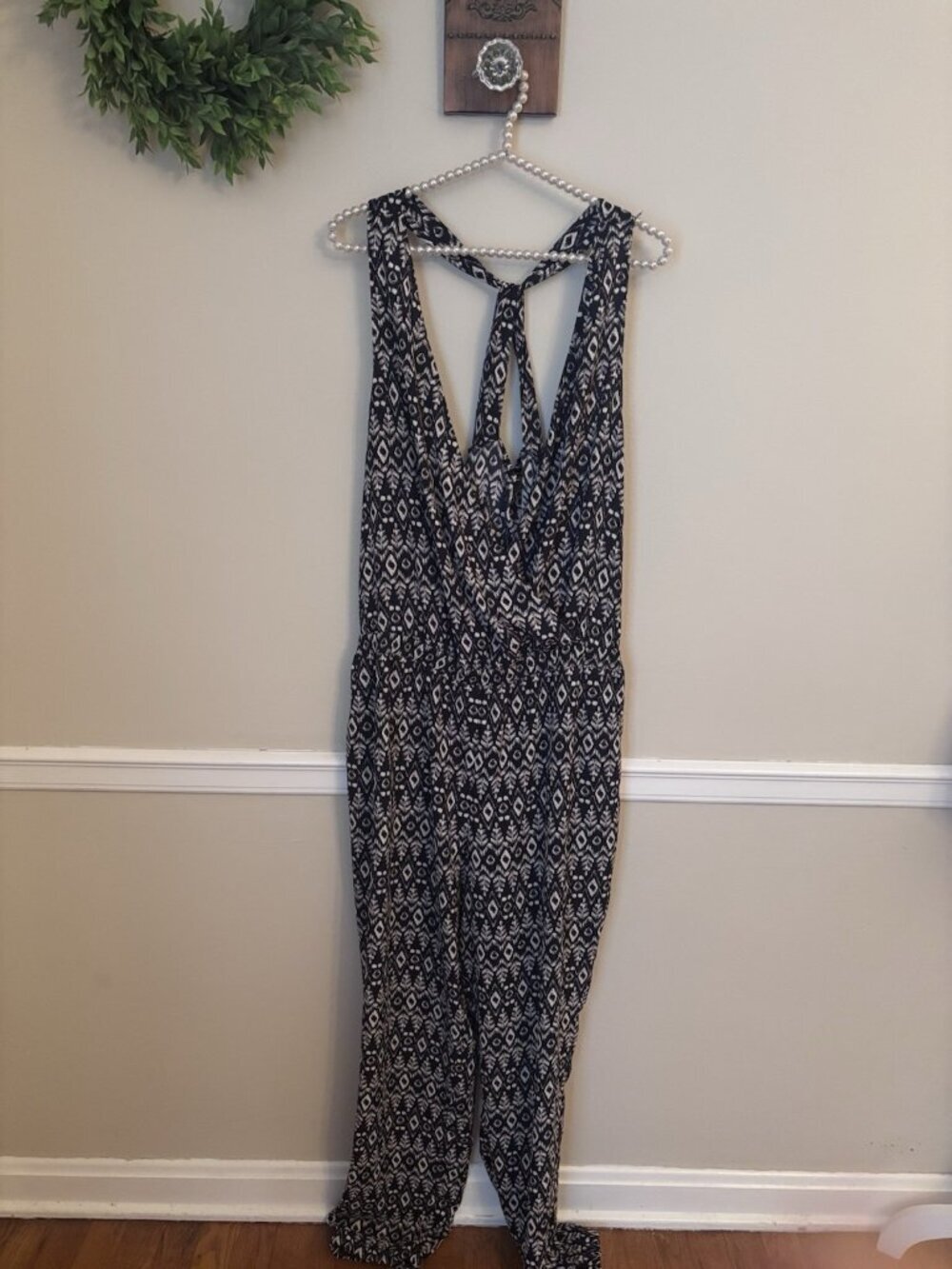 LOFT Womens Size Large Tall Blue White Jumpsuit Romper Sleeveless Ikat